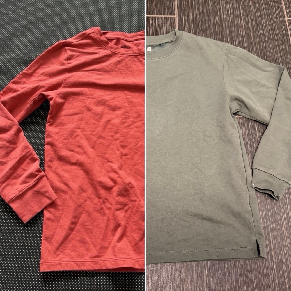 Uniqlo Lot Of 2 Heattech Airism Kids 9-12 Crew Neck Long Sleeve Top Base Layer